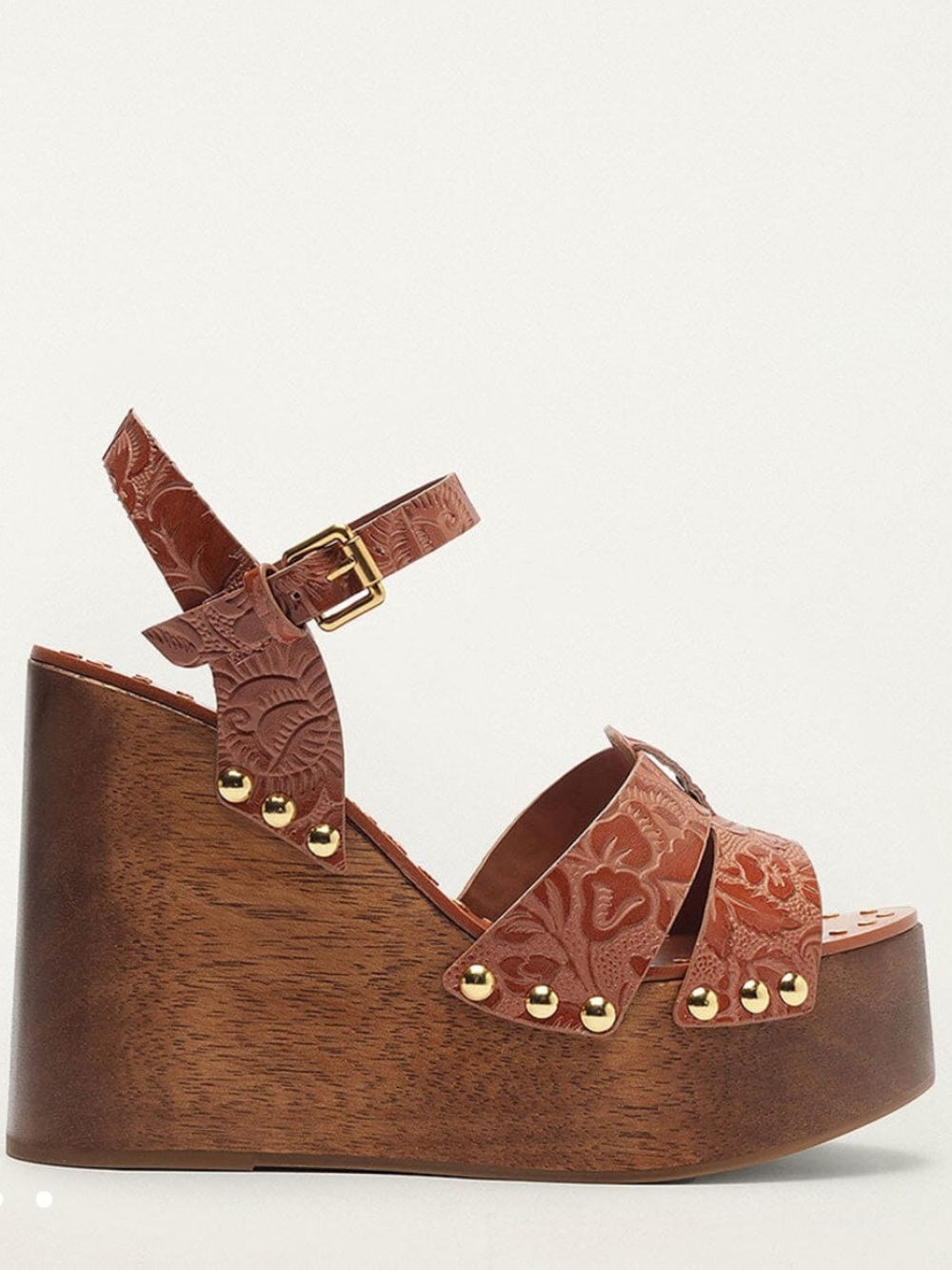 FARM RIO brown embossed wedge sandal size 8 NIB